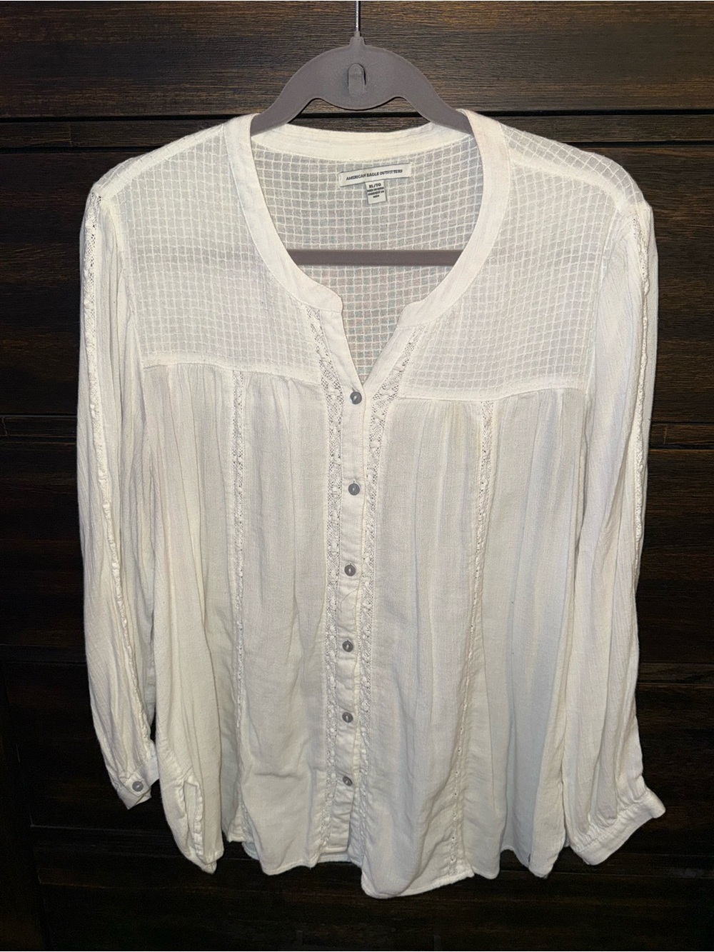 American Eagle White Flowy Button Down